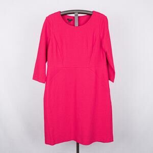 Talbots Women's Vibrant Pink Dress Size 16 PETITE Textured Fitted Stretch Cotton